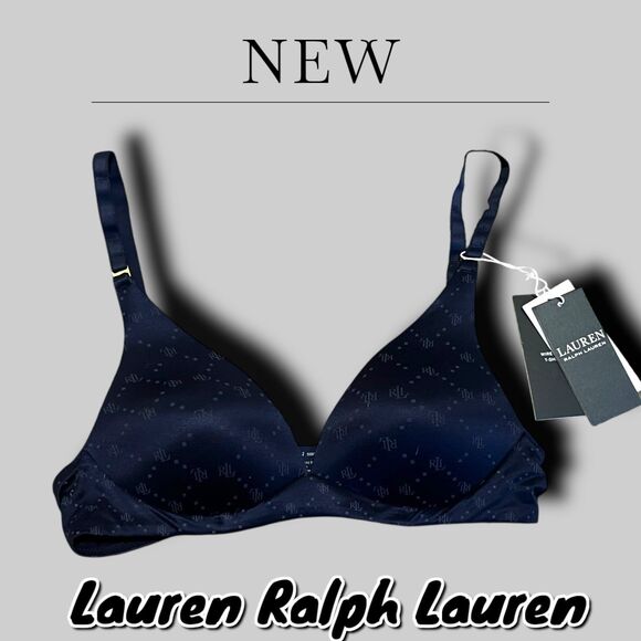NWT Lauren Ralph Lauren T-Shirt Bra - Navy Blue - Size 34B - Picture 1 of 9